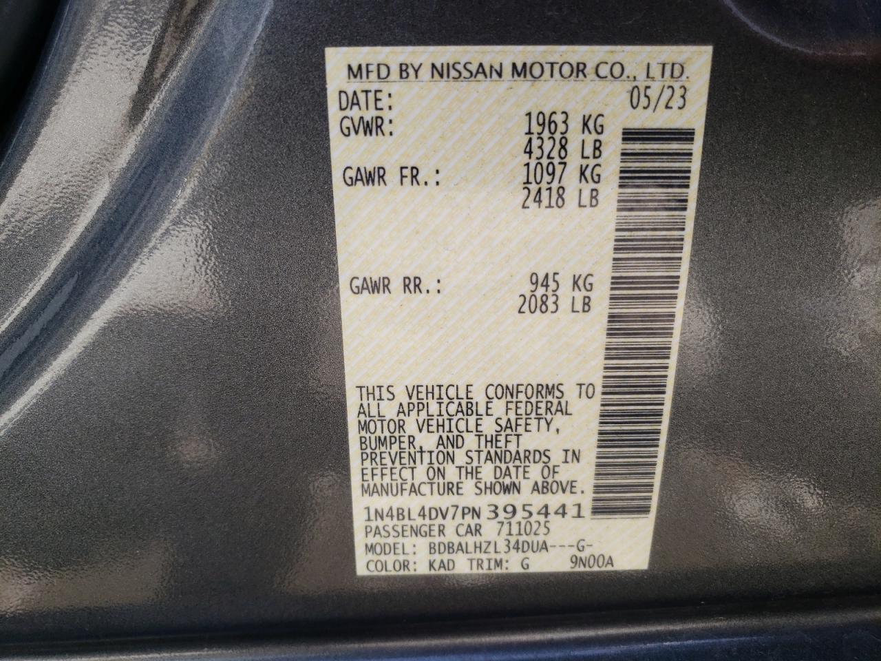 1N4BL4DV7PN395441 2023 Nissan Altima Sv