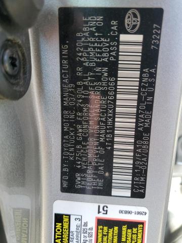 VIN 4T1B11HKXKU766066 2019 Toyota Camry, L no.12