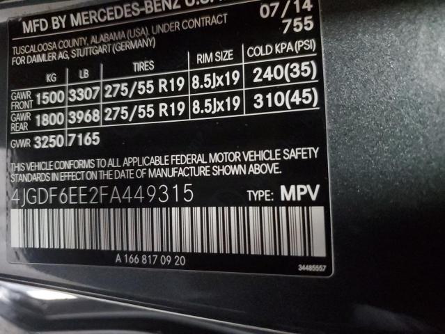 VIN 4JGDF6EE2FA449315 2015 Mercedes-Benz GL-Class, ... no.14