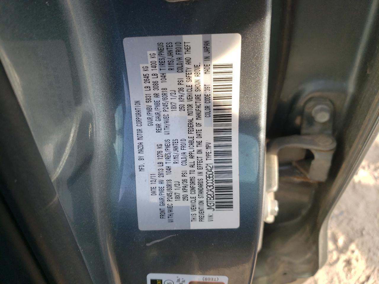 JM3TB2CA3C0350421 2012 Mazda Cx-9