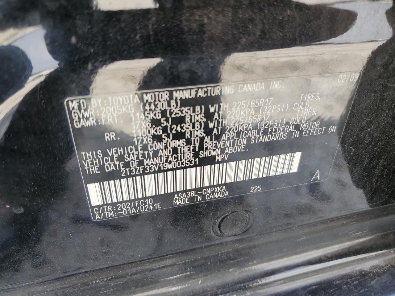 2T3ZF33V19W003531 2009 Toyota Rav4