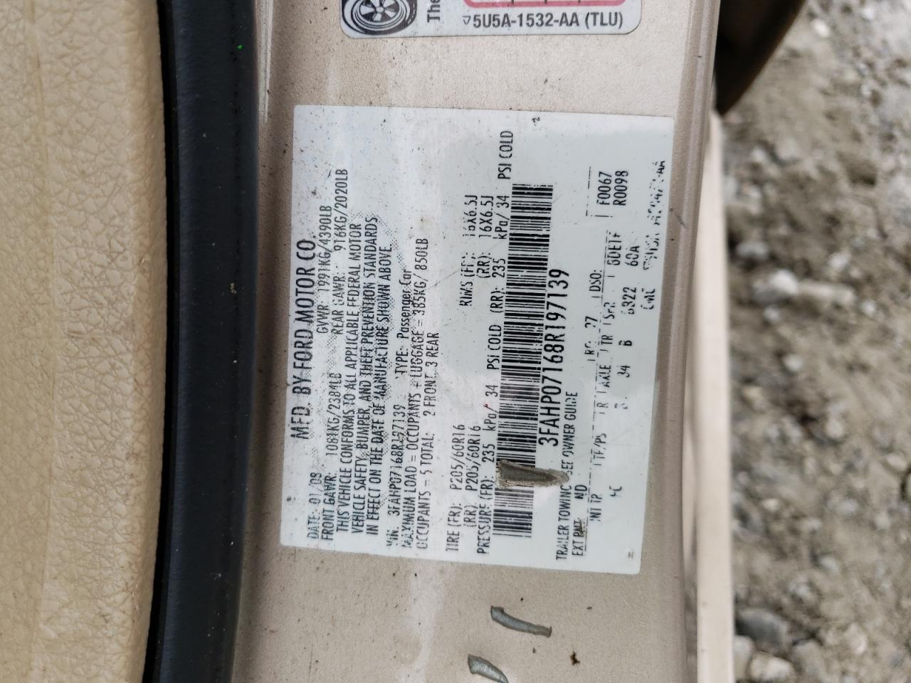 3FAHP07168R197139 2008 Ford Fusion Se
