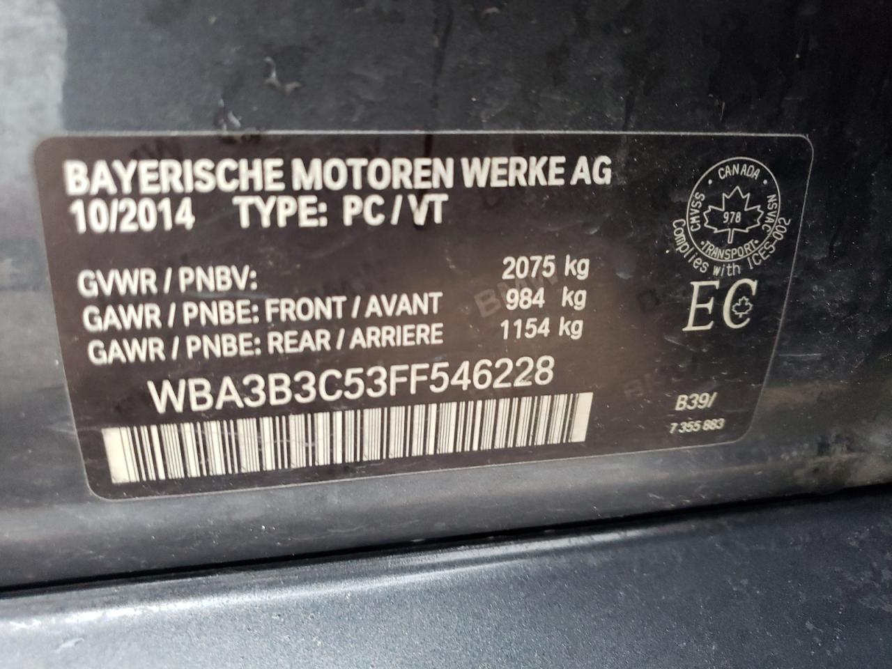 WBA3B3C53FF546228 2015 BMW 328 Xi