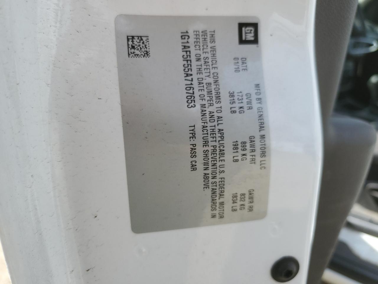 1G1AF5F55A7167653 2010 Chevrolet Cobalt 2Lt