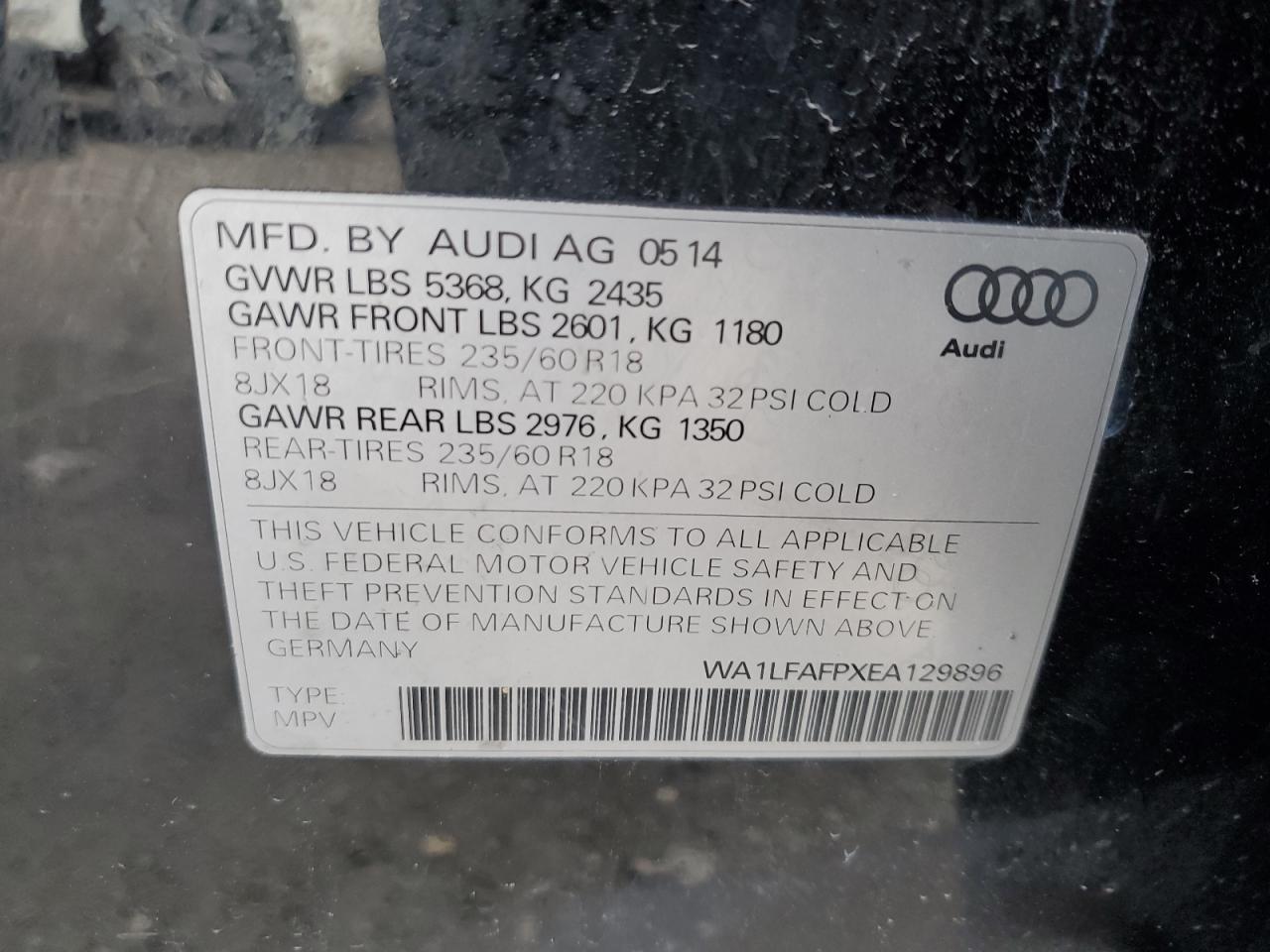 2014 Audi Q5 Premium Plus vin: WA1LFAFPXEA129896