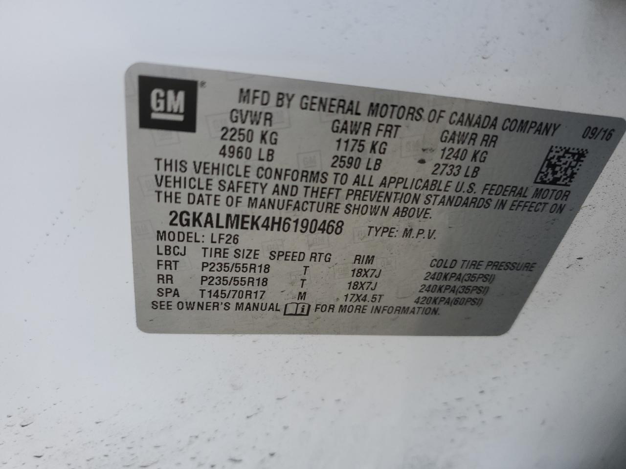 2017 GMC Terrain Sle vin: 2GKALMEK4H6190468