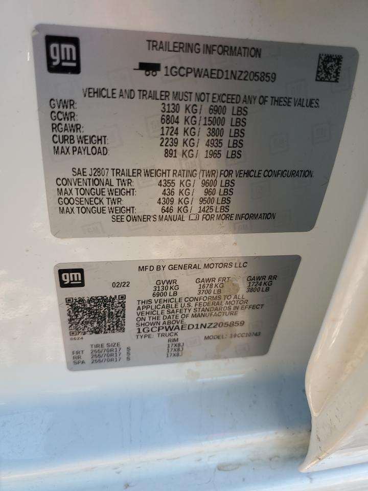 1GCPWAED1NZ205859 2022 Chevrolet Silverado Ltd C1500