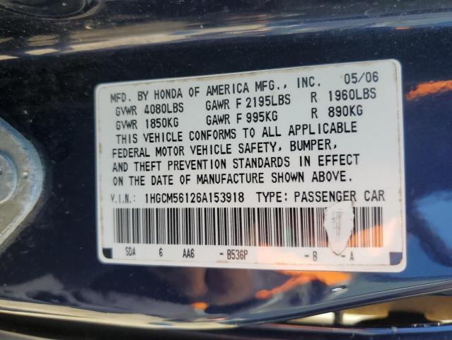 2006 Honda Accord Value VIN: 1HGCM56126A153918 Lot: 47964584