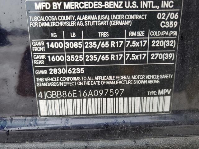 2006 Mercedes-Benz Ml 350 VIN: 4JGBB86E16A097597 Lot: 45814354