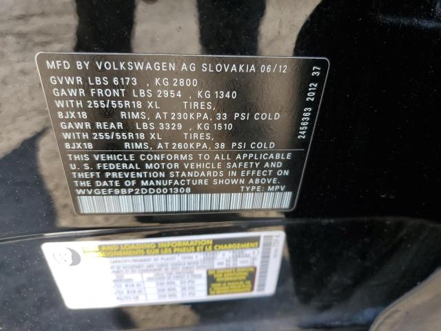 2013 Volkswagen Touareg V6 VIN: WVGEF9BP2DD001308 Lot: 45844514