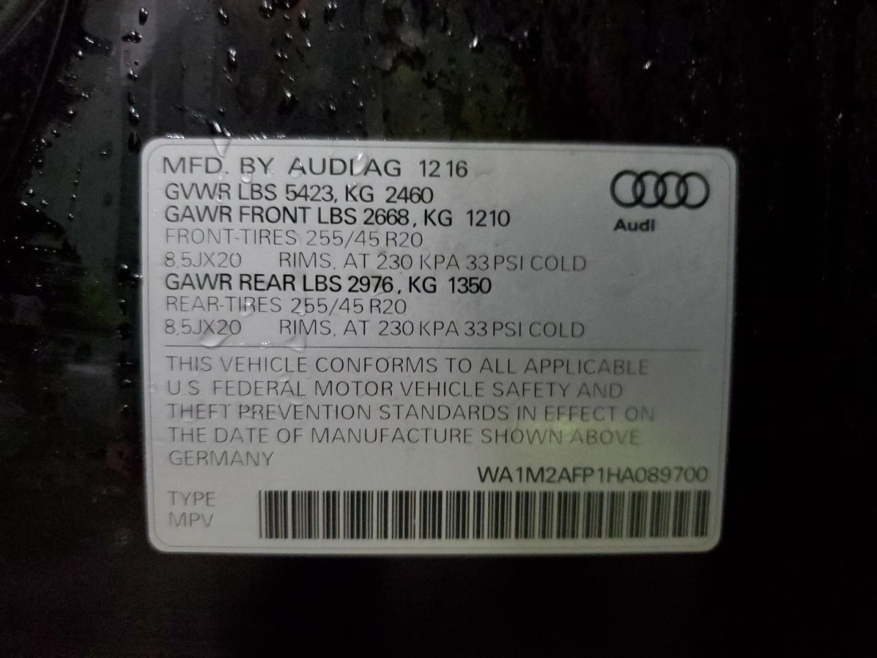 2017 Audi Q5 Premium Plus vin: WA1M2AFP1HA089700