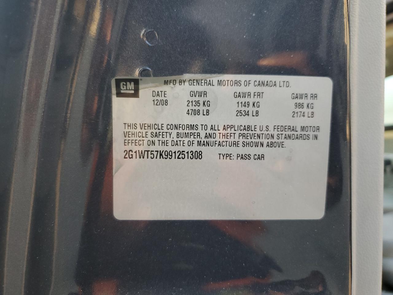 2G1WT57K991251308 2009 Chevrolet Impala 1Lt