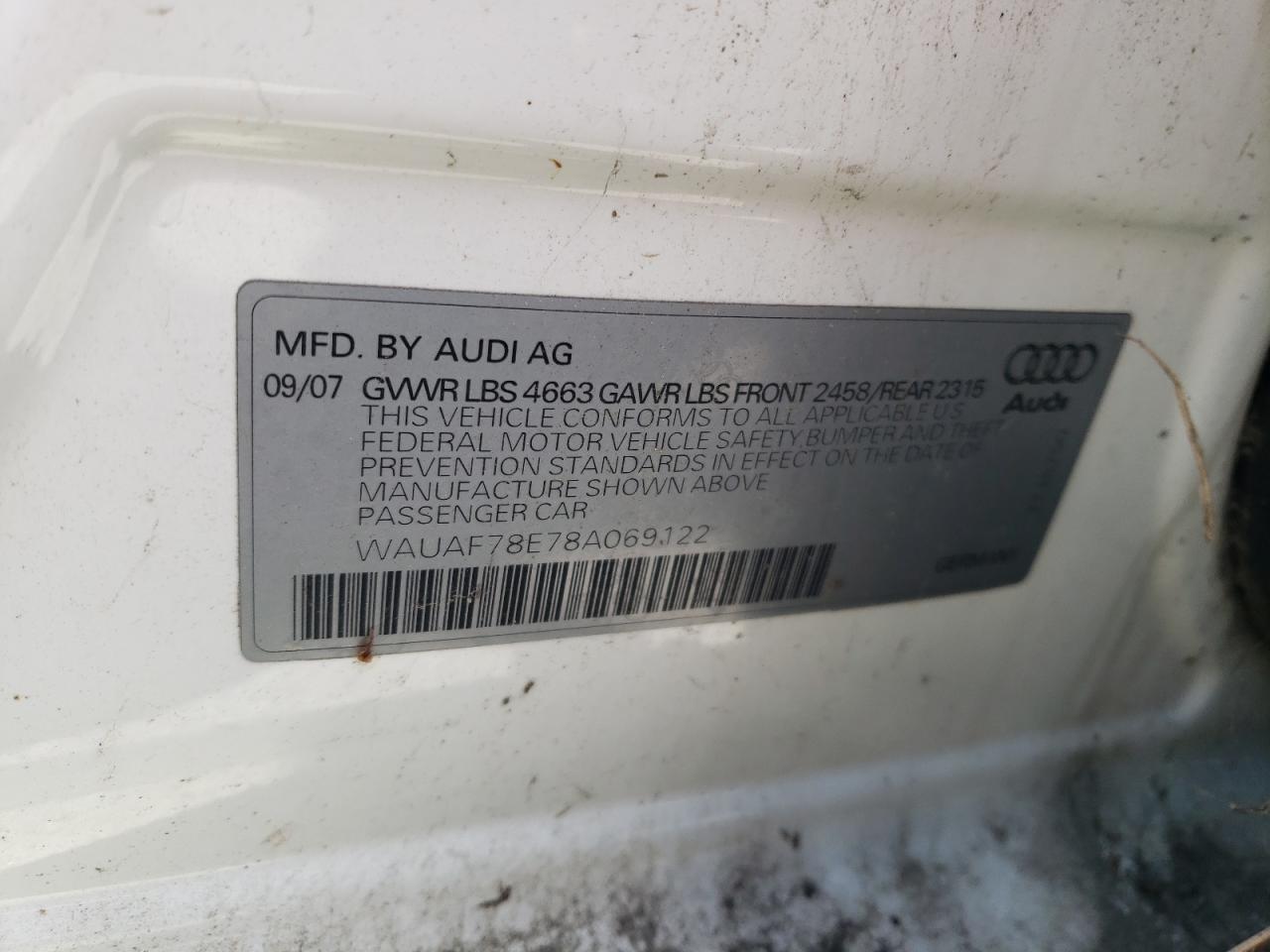 WAUAF78E78A069122 2008 Audi A4 2.0T