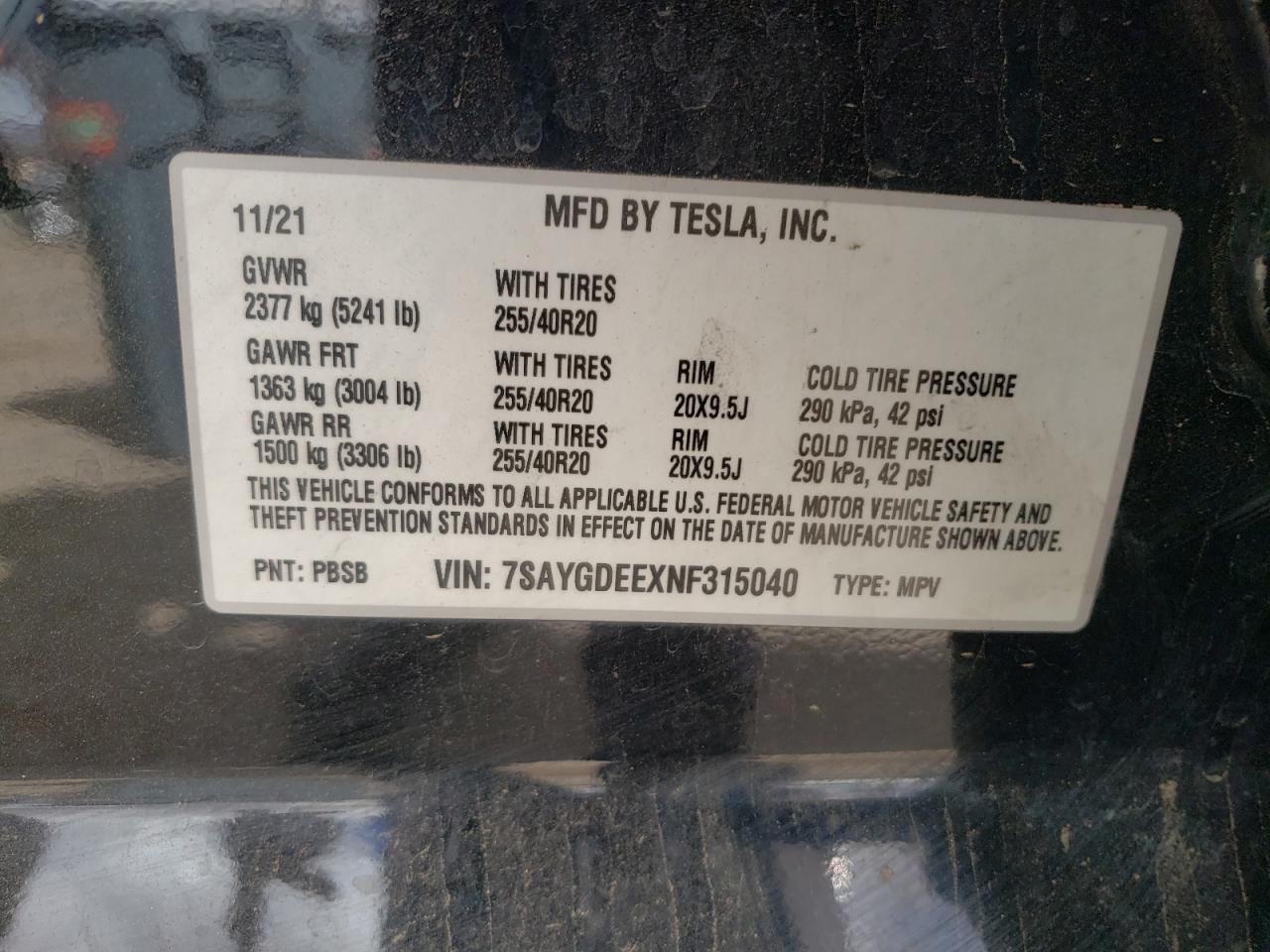 7SAYGDEEXNF315040 2022 Tesla Model Y