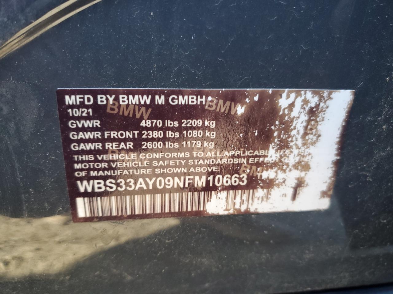 WBS33AY09NFM10663 2022 BMW M3 Competition