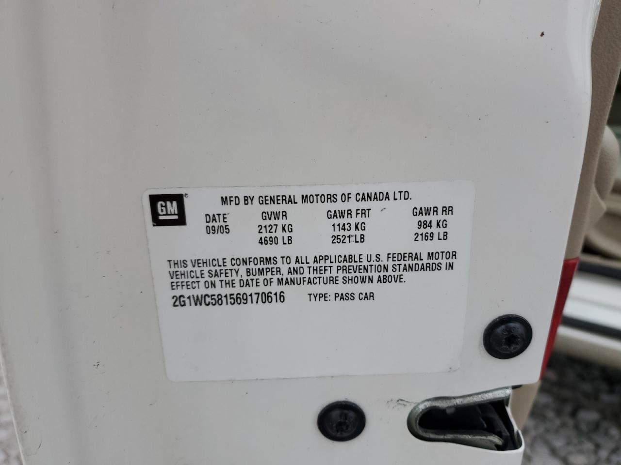 2G1WC581569170616 2006 Chevrolet Impala Lt