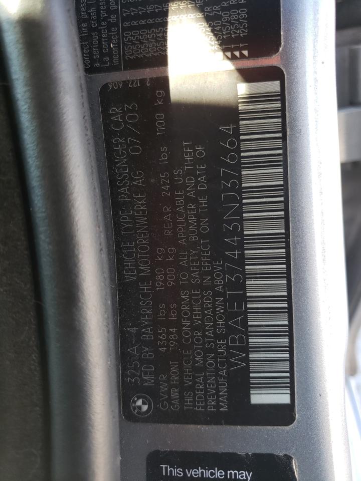 WBAET37443NJ37664 2003 BMW 325 I