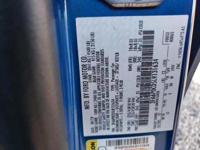 VIN 3FA6P0CD5LR131634 2020 Ford Fusion, Sel no.13