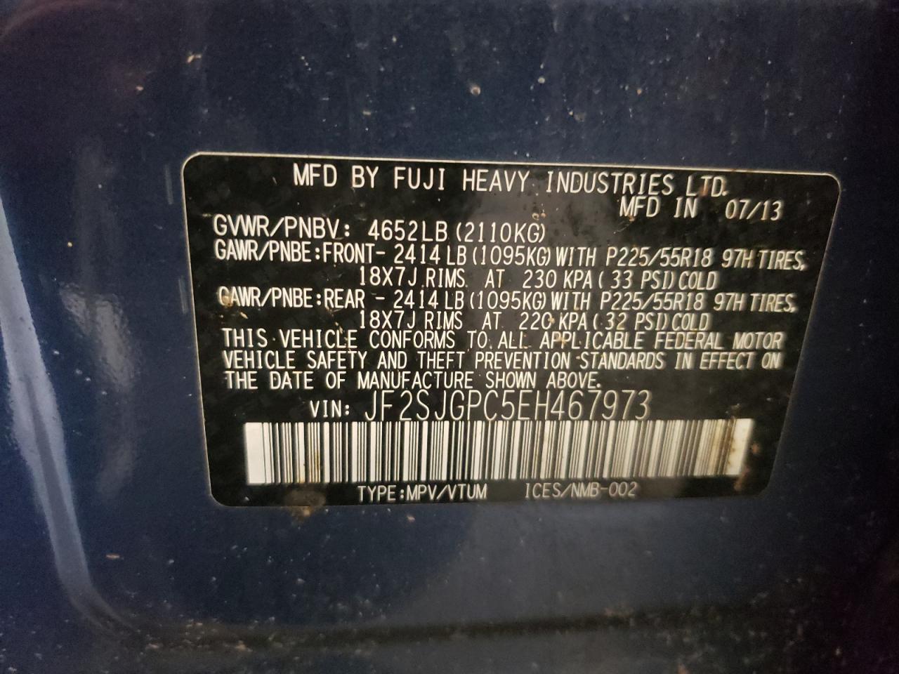 JF2SJGPC5EH467973 2014 Subaru Forester 2.0Xt Touring