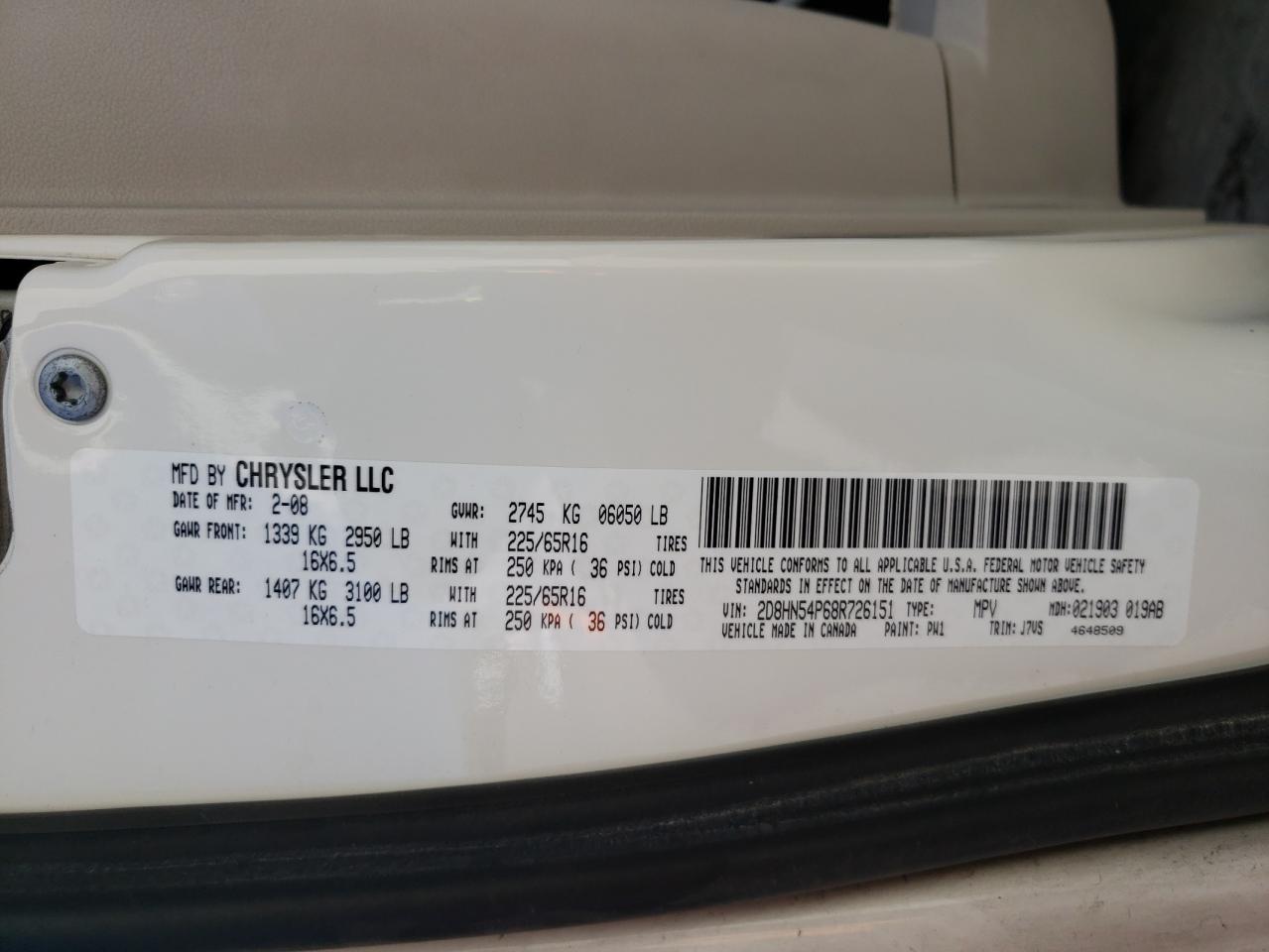 2D8HN54P68R726151 2008 Dodge Grand Caravan Sxt