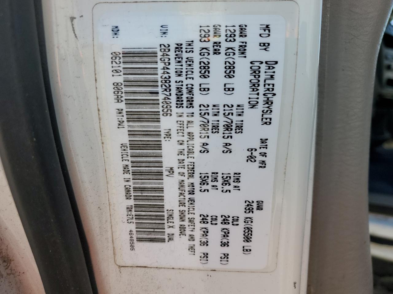 2B4GP44382R740956 2002 Dodge Grand Caravan Sport