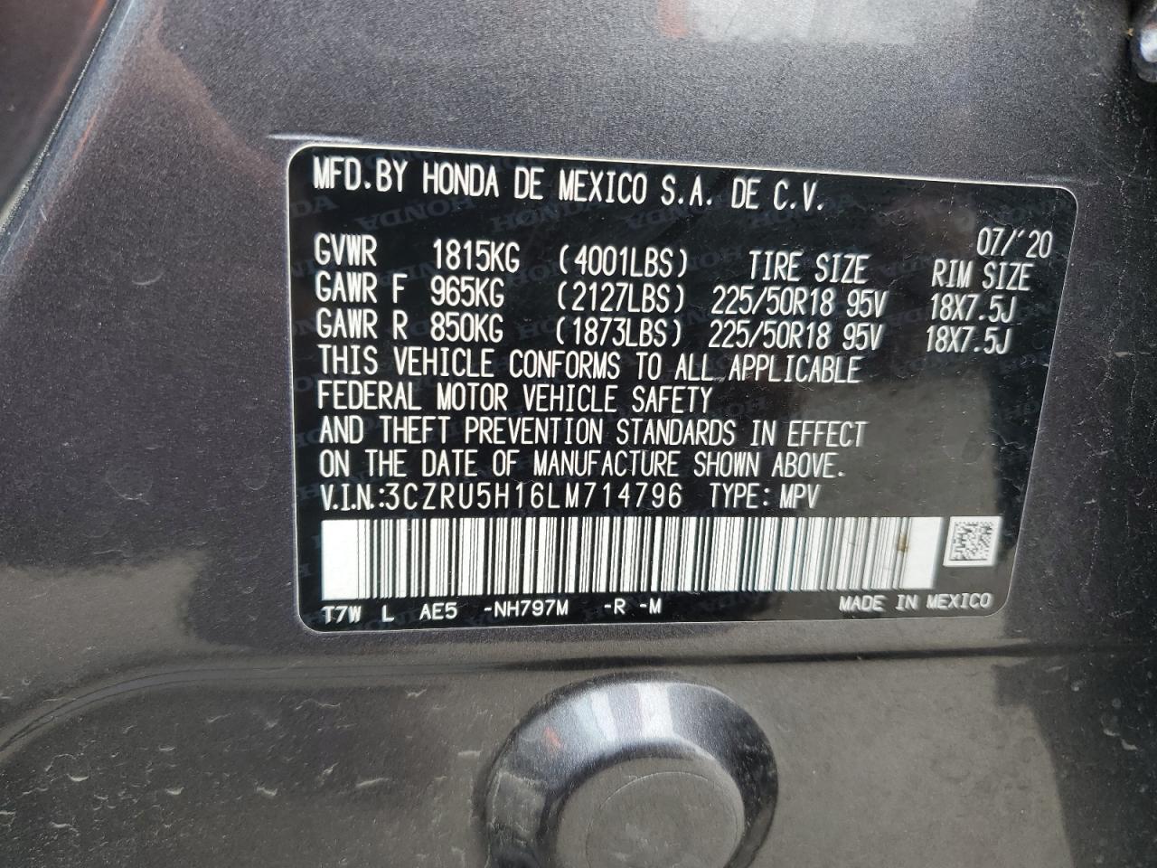 3CZRU5H16LM714796 2020 Honda Hr-V Sport