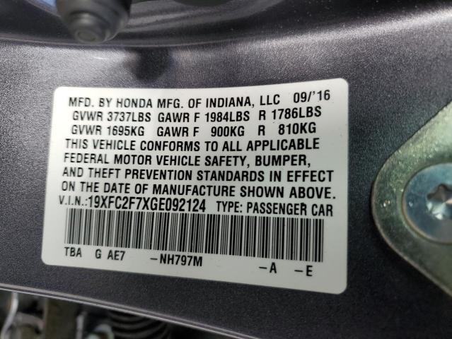 Lot #2505996032 2016 HONDA CIVIC EX salvage car