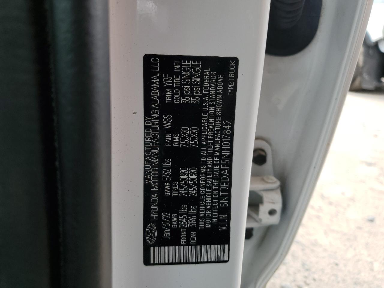 5ntjedaf5nh017842 5NTJEDAF5NH017842 2022 Hyundai Santa Cruz Limited