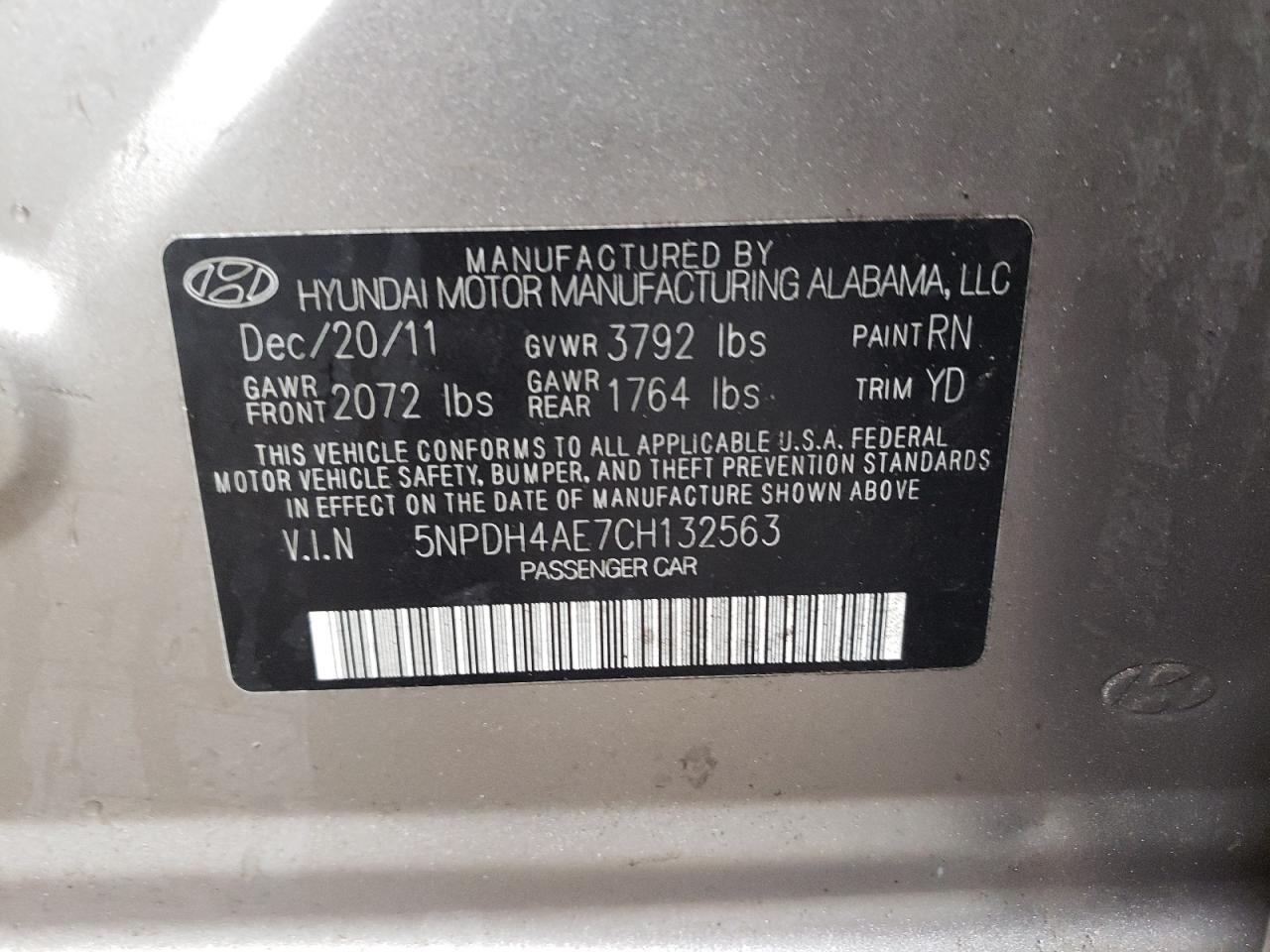 5NPDH4AE7CH132563 2012 Hyundai Elantra Gls