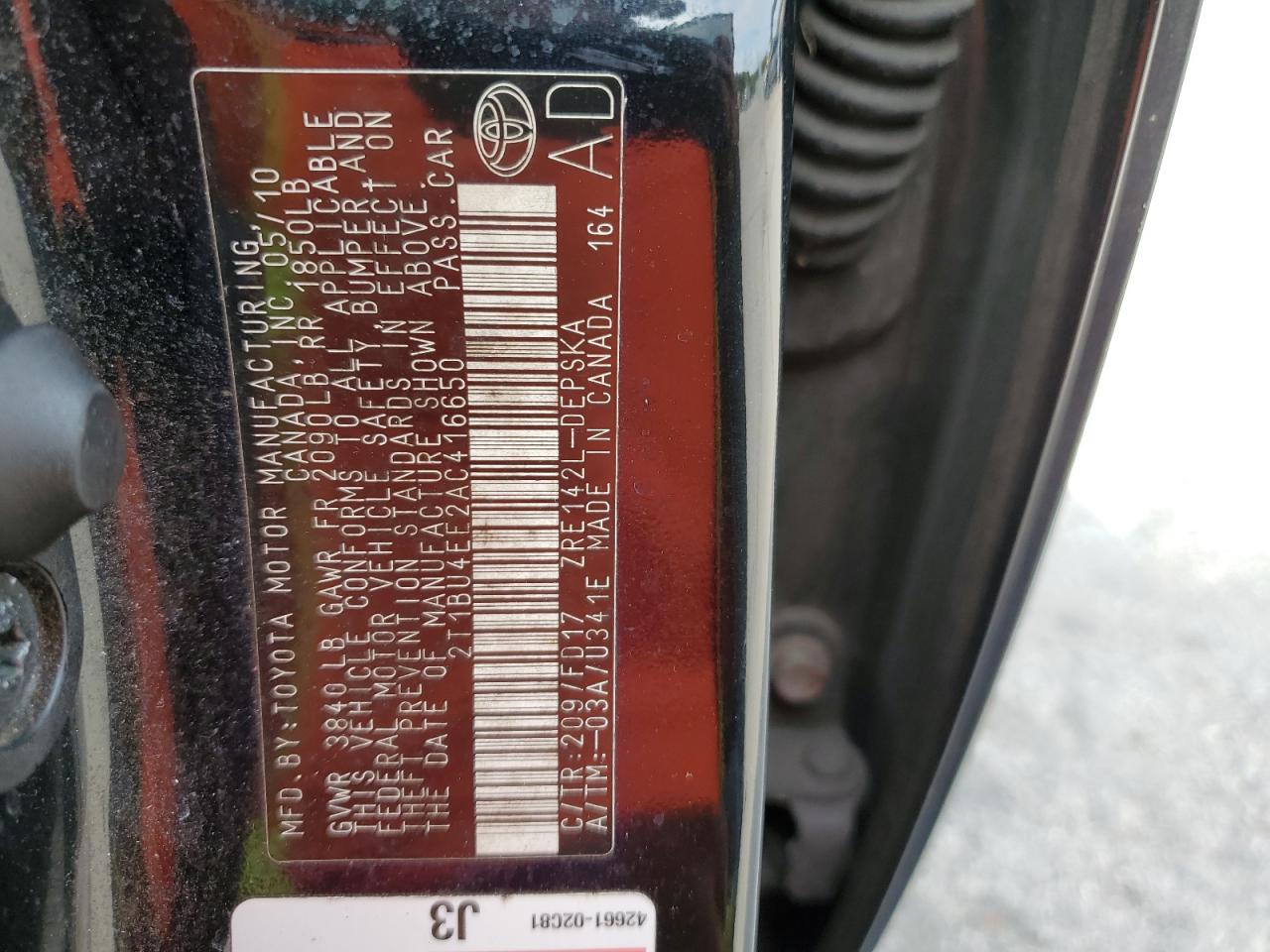 2T1BU4EE2AC416650 2010 Toyota Corolla Base