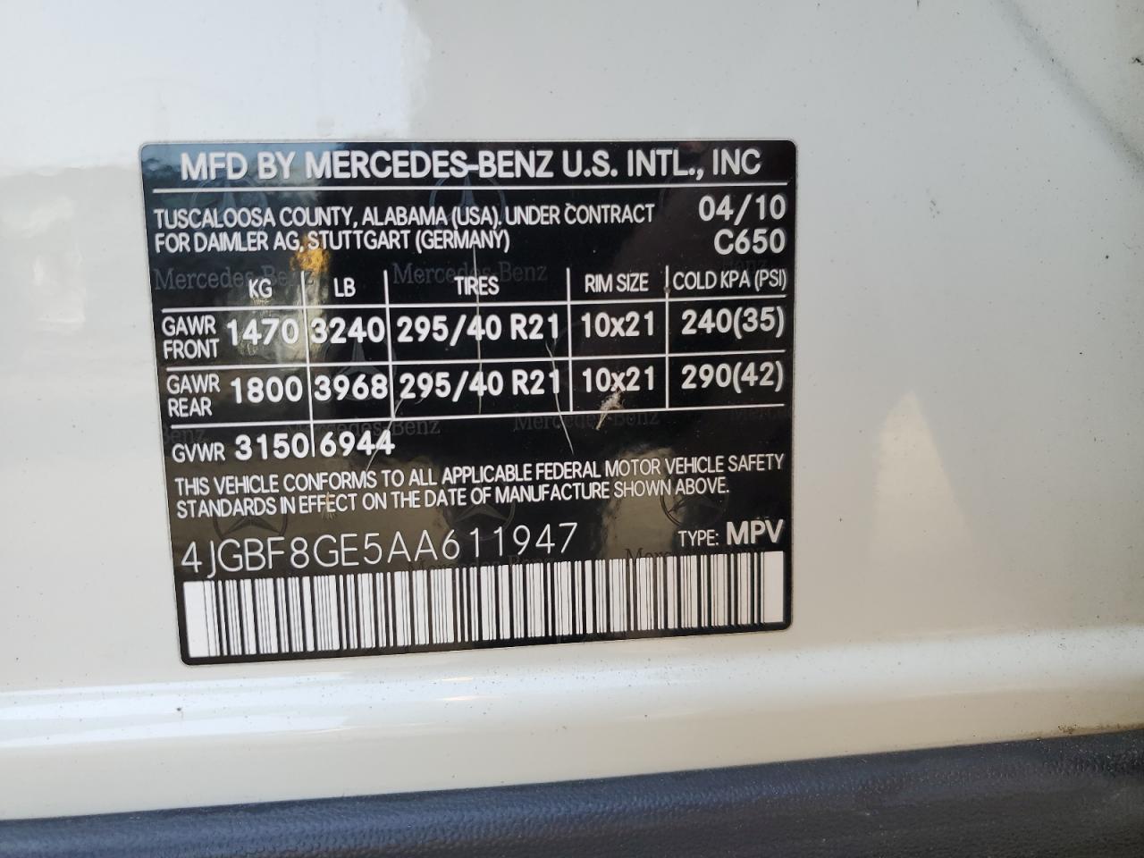 4JGBF8GE5AA611947 2010 Mercedes-Benz Gl 550 4Matic