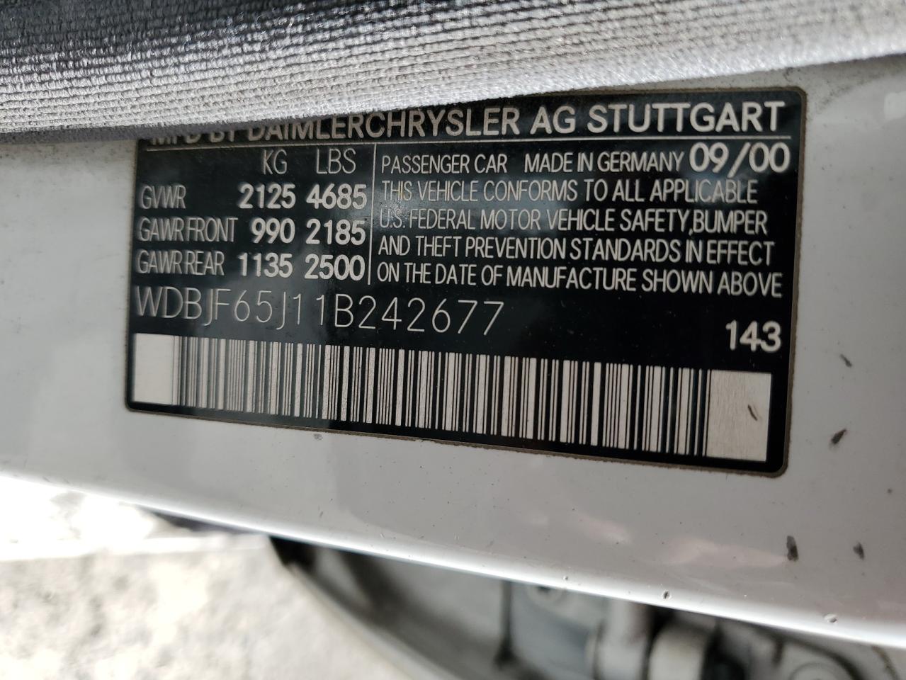 WDBJF65J11B242677 2001 Mercedes-Benz E 320