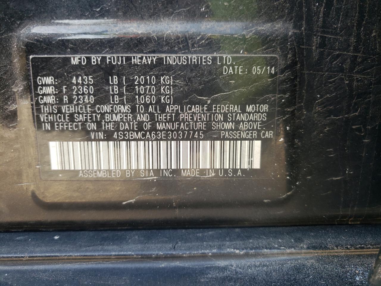 4S3BMCA63E3037745 2014 Subaru Legacy 2.5I