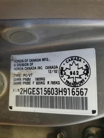 2003 Honda Civic Lx VIN: 2HGES15603H916567 Lot: 47034834