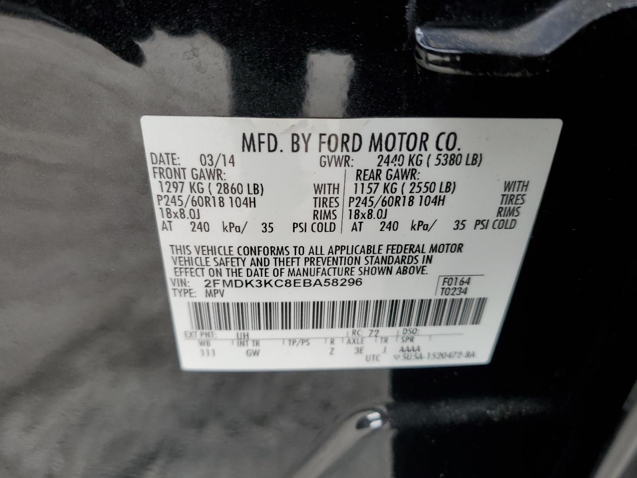 2FMDK3KC8EBA58296 2014 Ford Edge Limited