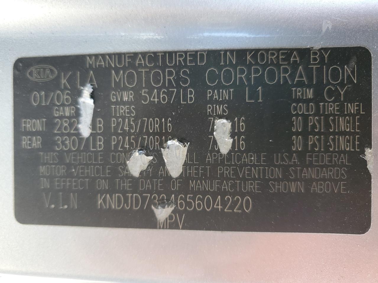 KNDJD733465604220 2006 Kia Sorento Ex