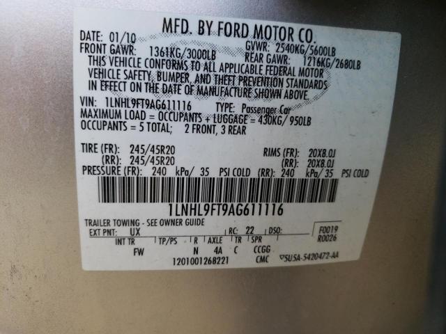 2010 LINCOLN MKS - 1LNHL9FT9AG611116