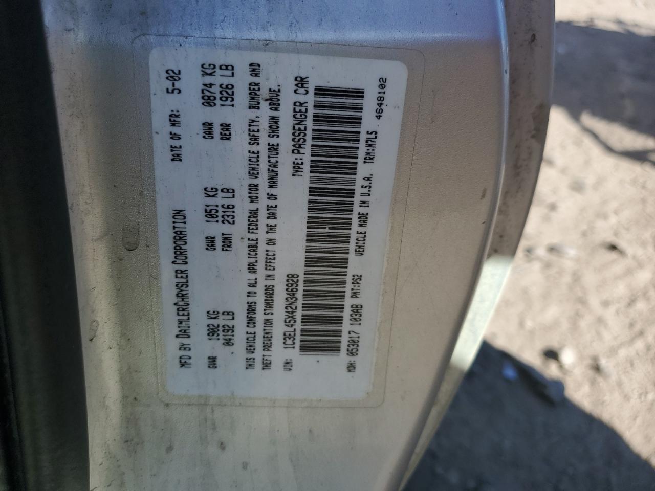 1C3EL45X42N346928 2002 Chrysler Sebring Lx