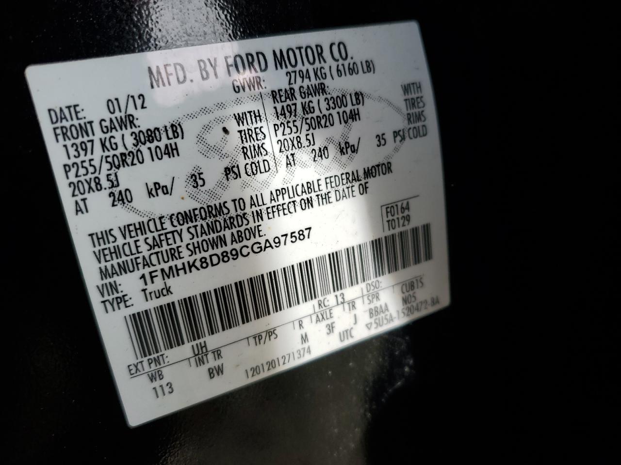 1FMHK8D89CGA97587 2012 Ford Explorer Xlt