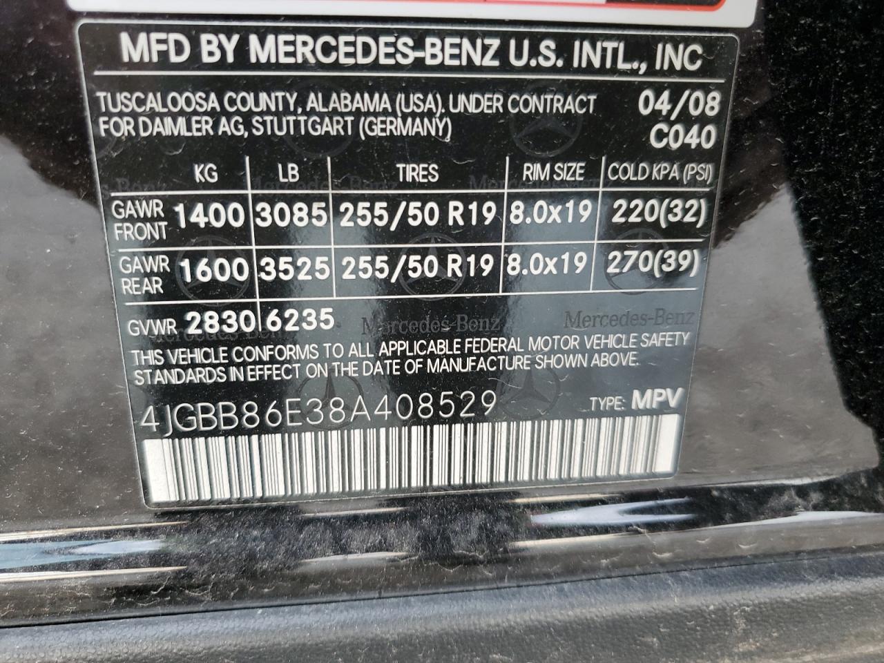 4JGBB86E38A408529 2008 Mercedes-Benz Ml 350