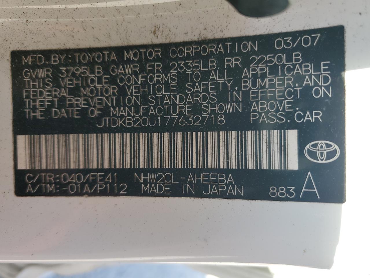 JTDKB20U177632718 2007 Toyota Prius