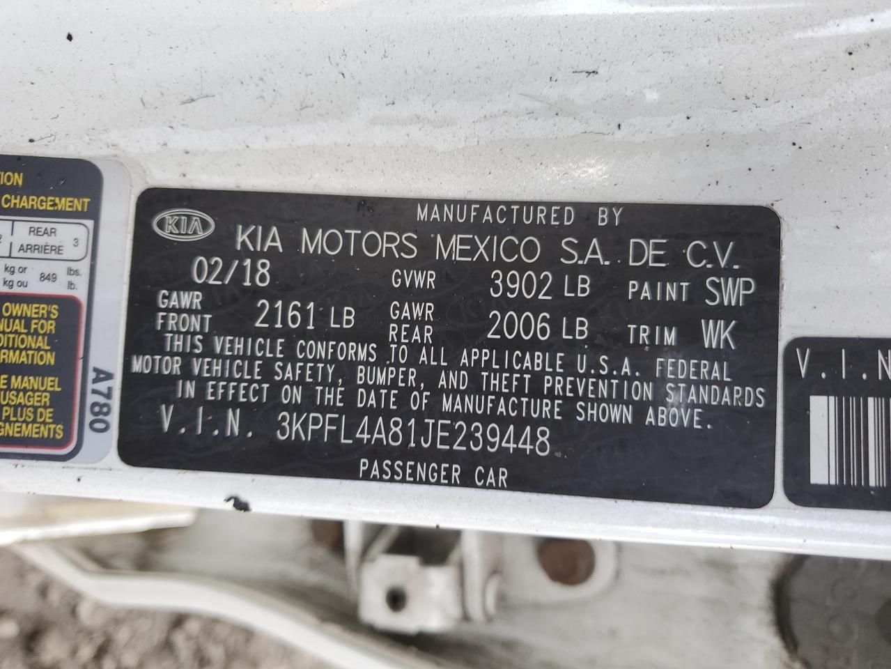 3KPFL4A81JE239448 2018 Kia Forte Ex