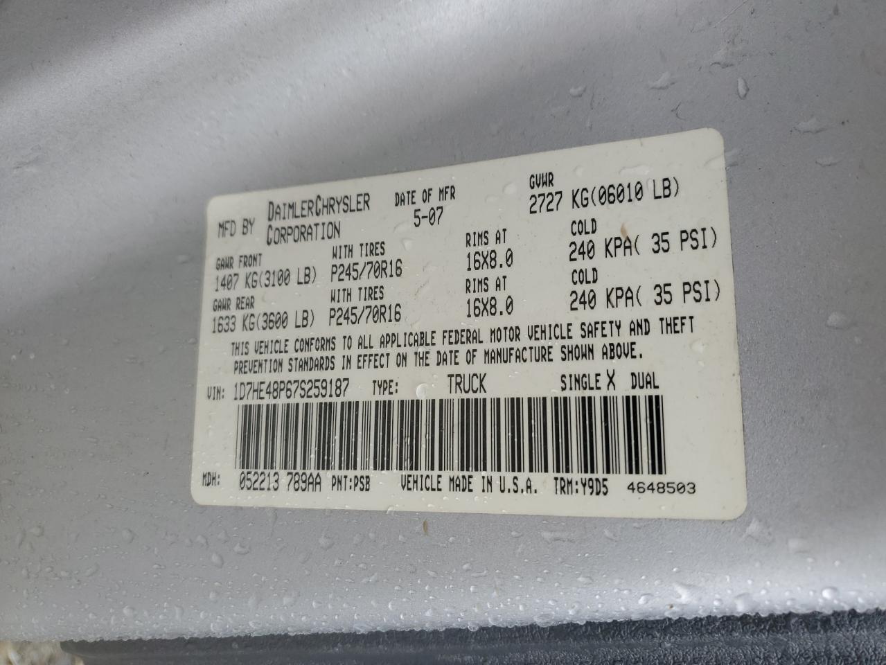 Lot #3026099100 2007 DODGE DAKOTA QUA