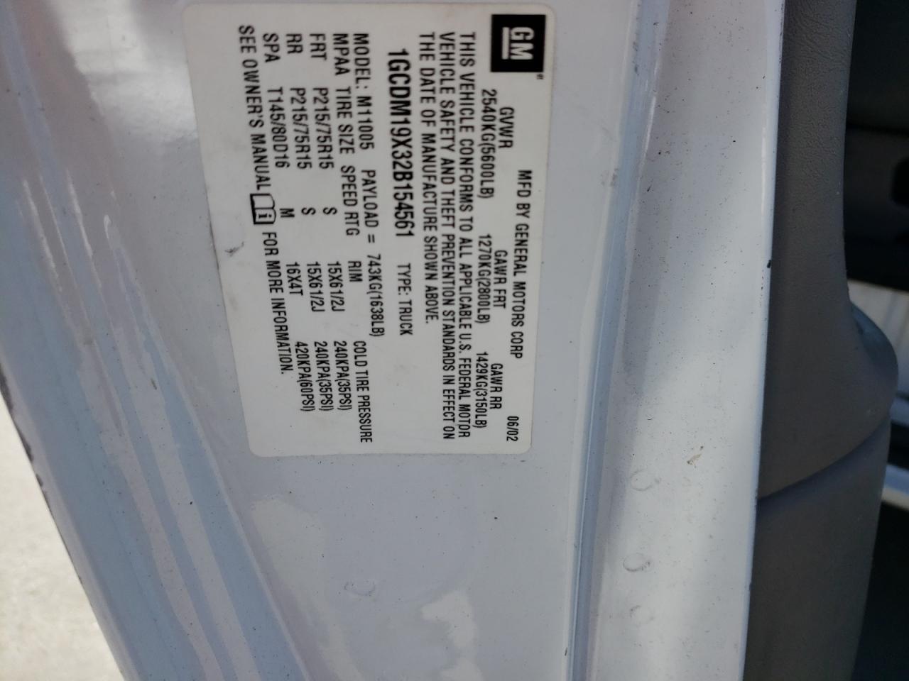 1GCDM19X32B154561 2002 Chevrolet Astro