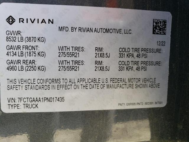 Lot #2476113462 2023 RIVIAN R1T ADVENT salvage car