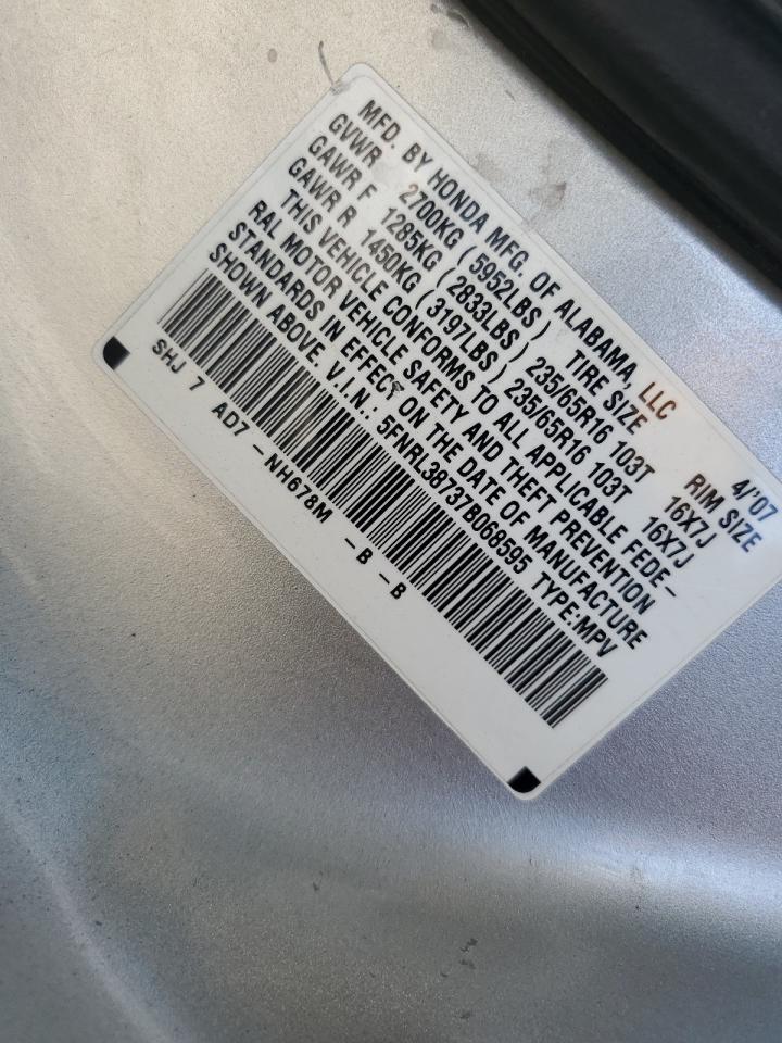 5FNRL38737B068595 2007 Honda Odyssey Exl