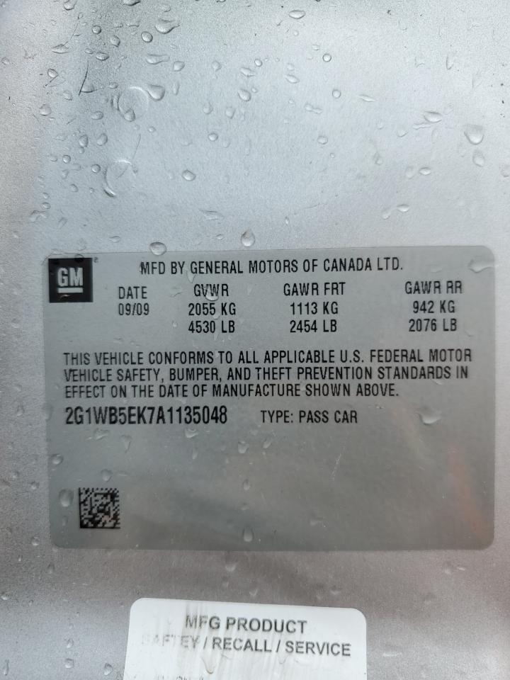 2G1WB5EK7A1135048 2010 Chevrolet Impala Lt