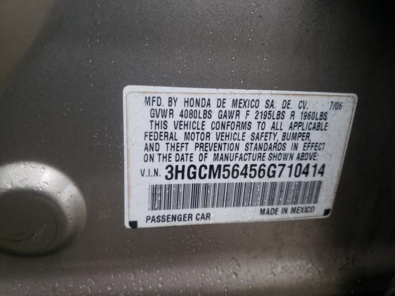 3HGCM56456G710414 2006 Honda Accord Lx