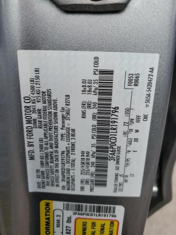 3FA6P0CD1LR191796 2020 FORD FUSION - Image 12