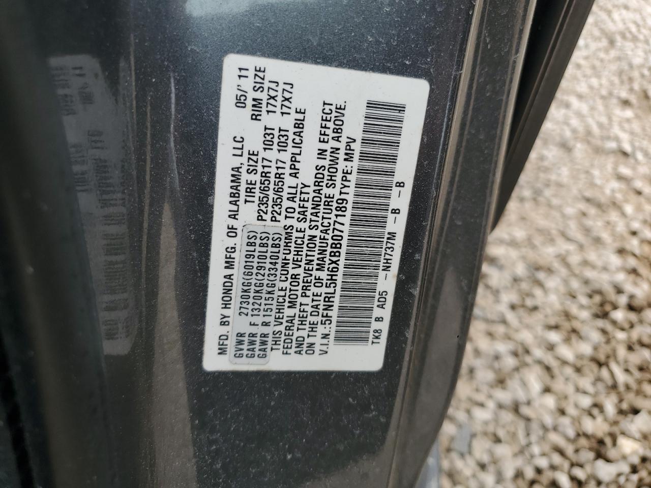 5FNRL5H6XBB077189 2011 Honda Odyssey Exl